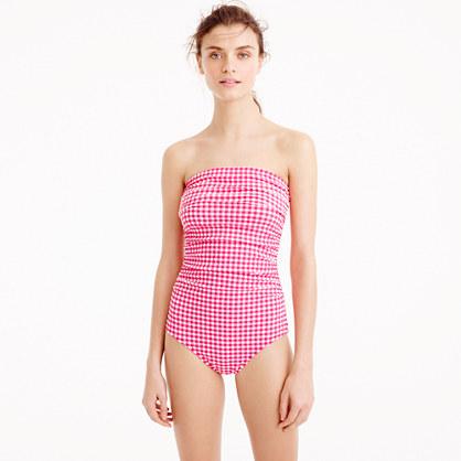 J.Crew DD-cup gingham ruched bandeau one-piece swimsuit