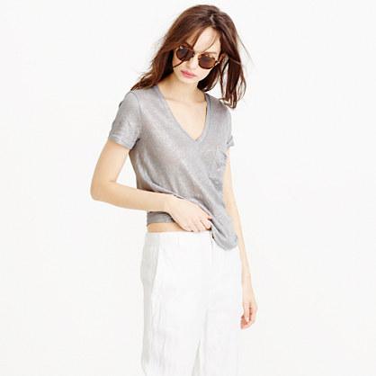 J.Crew Linen V-neck pocket T-shirt in metallic