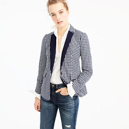 J.Crew Puckered gingham blazer with navy lapel