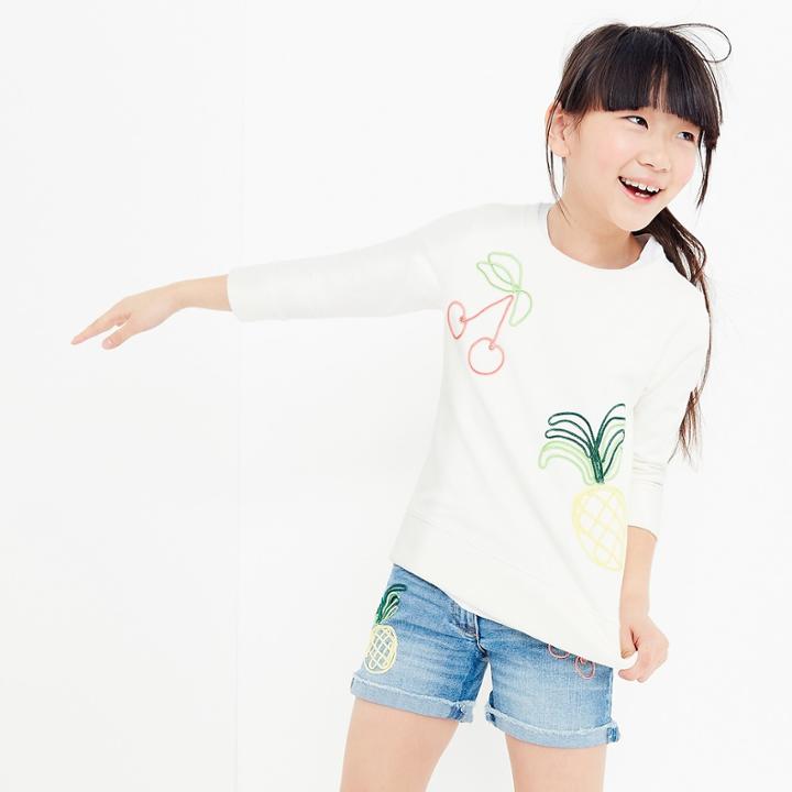 J.Crew GIrls' sweatshirt with embroidered fruits