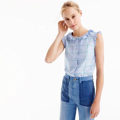 J.Crew Pleated ruffle top in windowpane