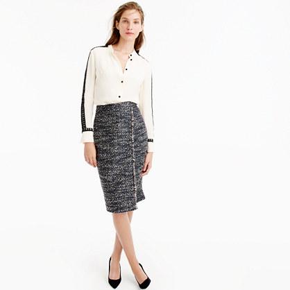 J.Crew Petite faux-wrap pencil skirt in metallic tweed