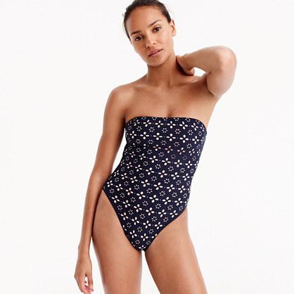 J.Crew High-leg bandeau one-piece in lasercut eyelet
