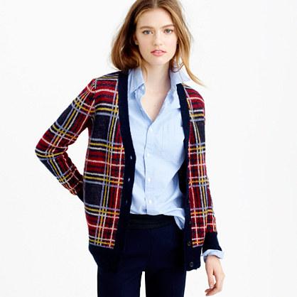 J.Crew Brushed wool-blend plaid cardigan sweater