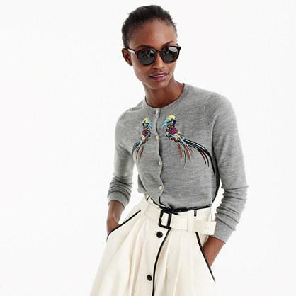 J.Crew Jackie cardigan with embroidered pheasants