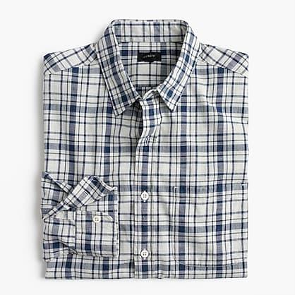 J.Crew Tall heathered slub cotton shirt in blue-and-white plaid
