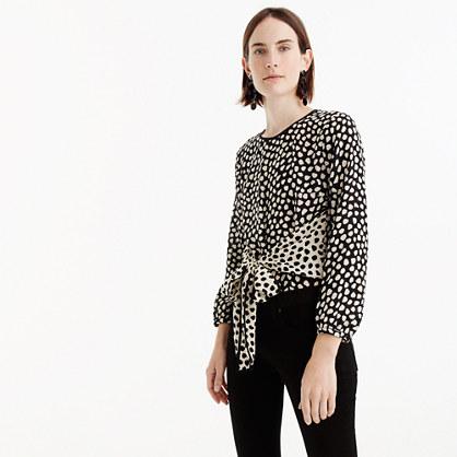 J.Crew Tie-front silk top in pebble print