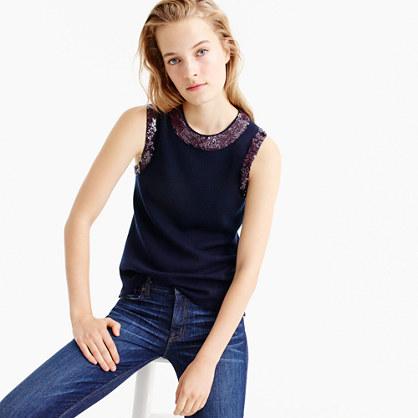 J.Crew Sequin crewneck shell top in merino wool blend