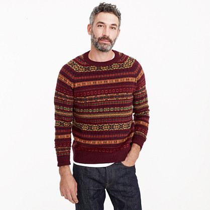 J.Crew Lambswool Fair Isle crewneck sweater in burgundy