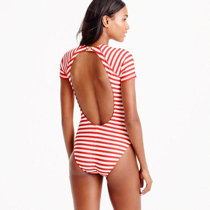 J.Crew Long-torso open-back short-sleeve swimsuit classic stripe