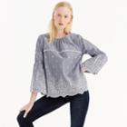 J.Crew Embroidered bell-sleeve top in striped poplin