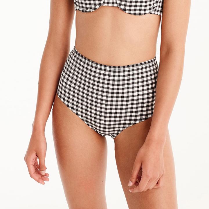 J.Crew High-waisted bikini bottom in matte gingham