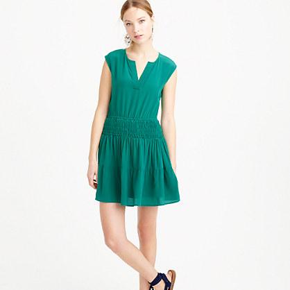 J.Crew Petite silk smocked-waist dress