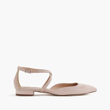 J.Crew Suede cross-strap crystal flats