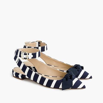 J.Crew Ankle-strap pointed-toe flats in stripe
