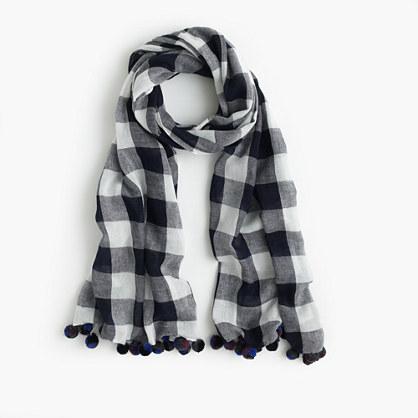 J.Crew Buffalo plaid pom-pom scarf