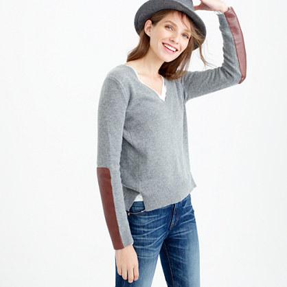 J.Crew V-neck sweater with leather panels