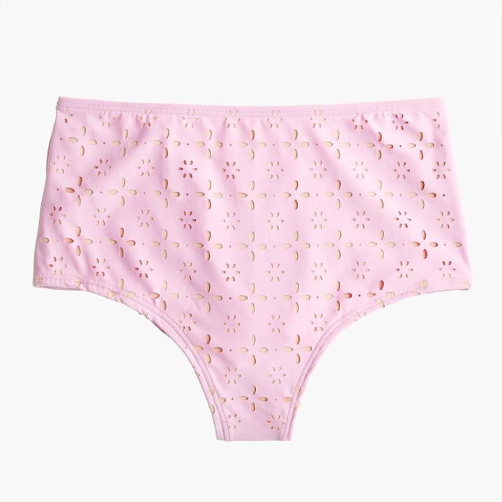 J.Crew High-waisted bikini bottom in laser-cut eyelet