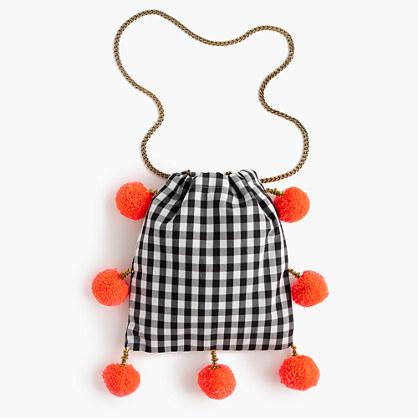 J.Crew Gaia&trade; for J.Crew pom-pom bag in black-and-white gingham