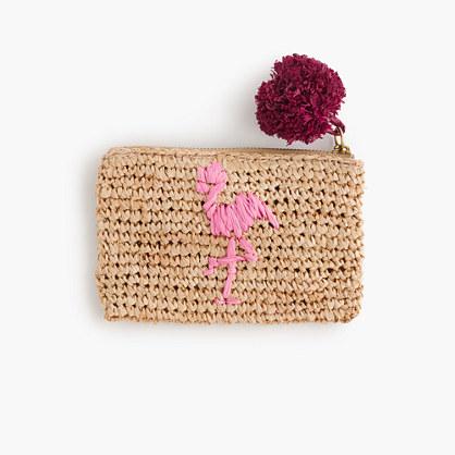 J.Crew Small flamingo straw pouch