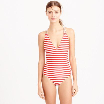 J.Crew Braided deep-V one-piece swimsuit in classic stripe