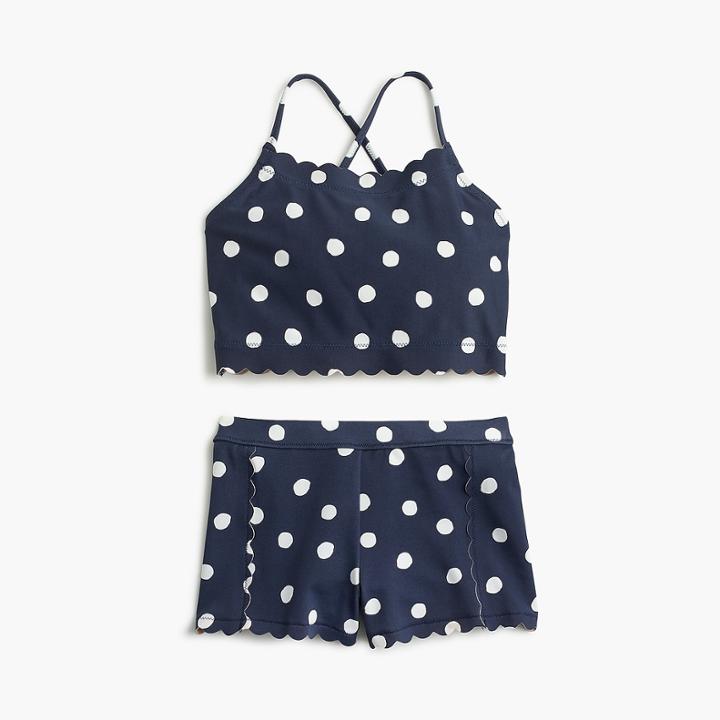 J.Crew Girls' cropped tankini and shorts set in polka dots