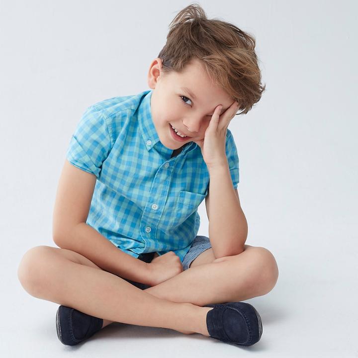 J.Crew Kids' short-sleeve Secret Wash shirt in aqua gingham