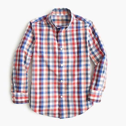 J.Crew Boys' slim Secret Wash shirt in multi gingham