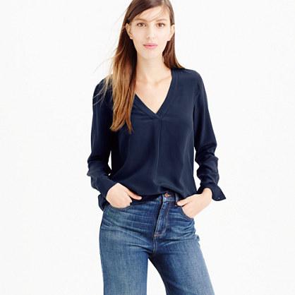 J.Crew Petite silk drapey V-neck blouse