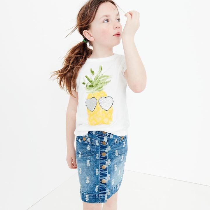 J.Crew Girls' denim skirt in pineapple print