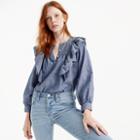 J.Crew Ruffle-front chambray top