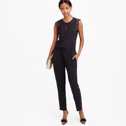 J.Crew Petite drapey oxford jumpsuit with lace sleeves