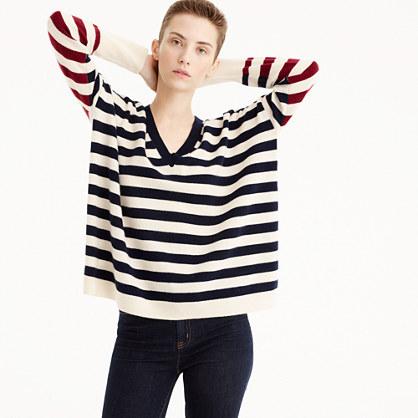 J.Crew V-neck boyfriend striped sweater in everyday cashmere