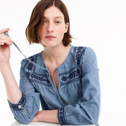 J.Crew Embroidered chambray top