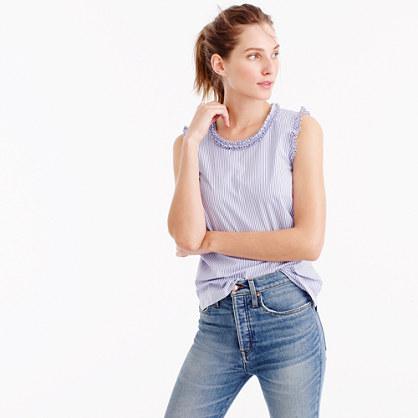 J.Crew Petite ruffle-trim top in striped cotton poplin