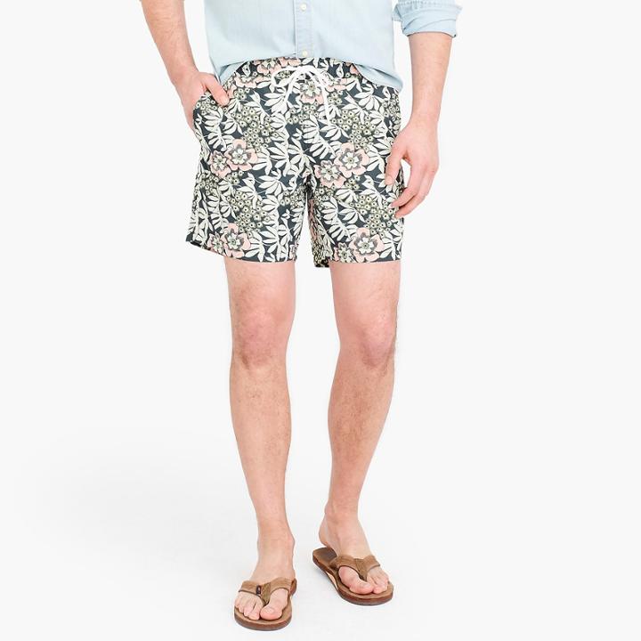 J.Crew 6 swim trunk in olive floral print