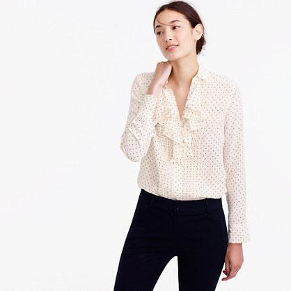 J.Crew Tuxedo ruffle top in polka-dot silk georgette