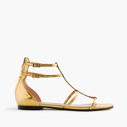 J.Crew Skinny-strap gladiator sandals in crackled metallic leather
