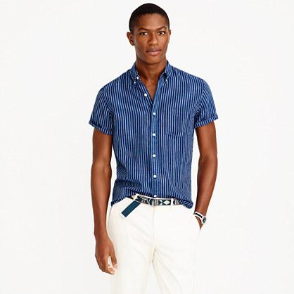 J.Crew Short-sleeve shirt in indigo striped Irish linen