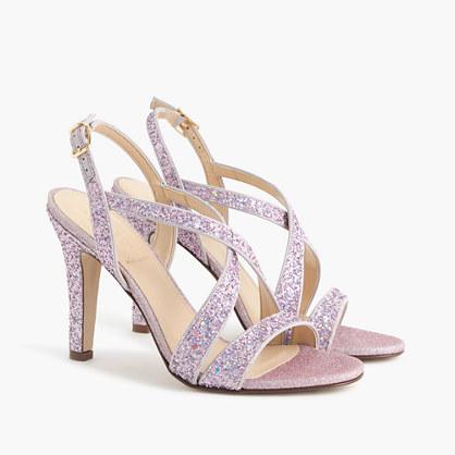 J.Crew Crisscross strappy heel (105mm) in glitter