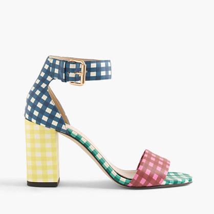 J.Crew Collection leather high-heel sandals in mixed gingham