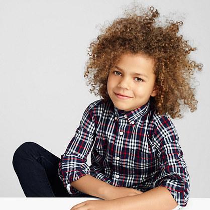 J.Crew Boys' Secret Wash shirt in navy-red tartan