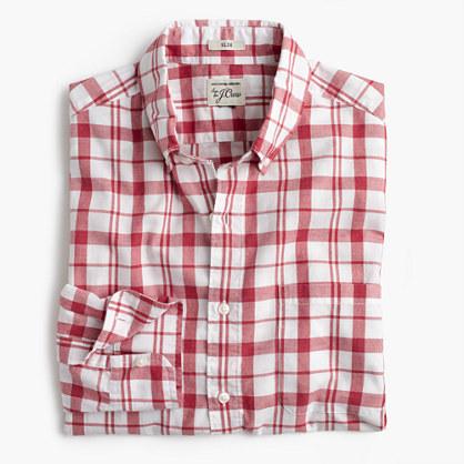 J.Crew Secret Wash shirt in heather poplin red-and-white plaid
