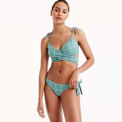 J.Crew Longline wrap bikini top in emerald foulard print