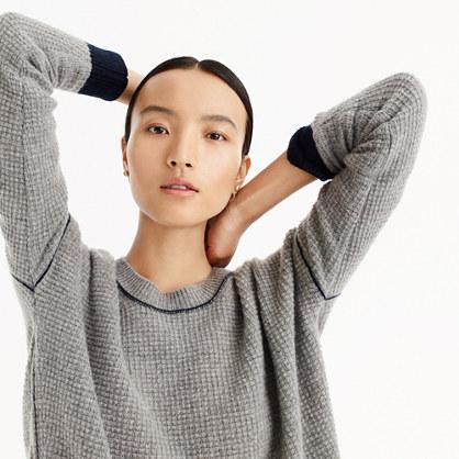 J.Crew Waffle-knit cashmere sweater with contrast trim