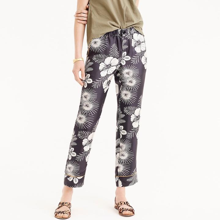 J.Crew Pull-on easy pant in floral-printed silk twill