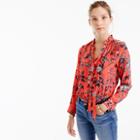 J.Crew Collection ruffle tie-neck top in Ratti&reg; sunset coral monkey print