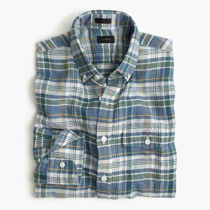 J.Crew Slim end-on-end Irish cotton-linen shirt in fern plaid