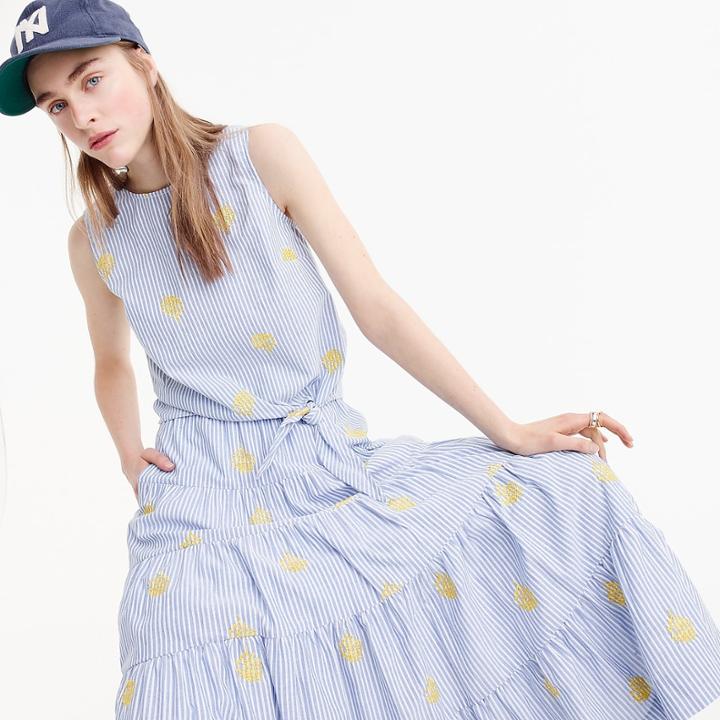 J.Crew Embroidered pineapple side-tie top