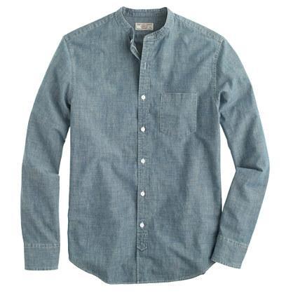 J.Crew Wallace & Barnes band-collar Japanese selvedge chambray shirt